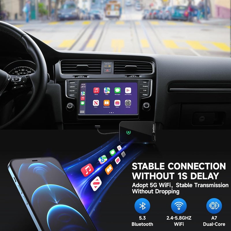 Jemluse Wireless CarPlay Adapter for Apple iPhone - Multi-User Seamless Connection for Convert Wired to Wireless Car Play Adapter - No Latency from iOS 10+ to Screen w/USB C (All Black) - Image 3